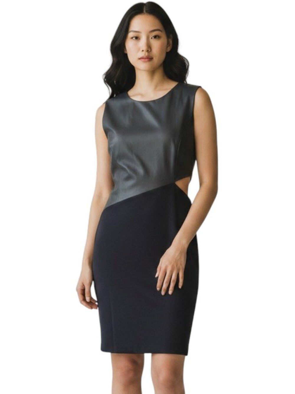 BCBG Max Azria Kay Faux Leather Cutout Bodycon Mini Dress Black Size M